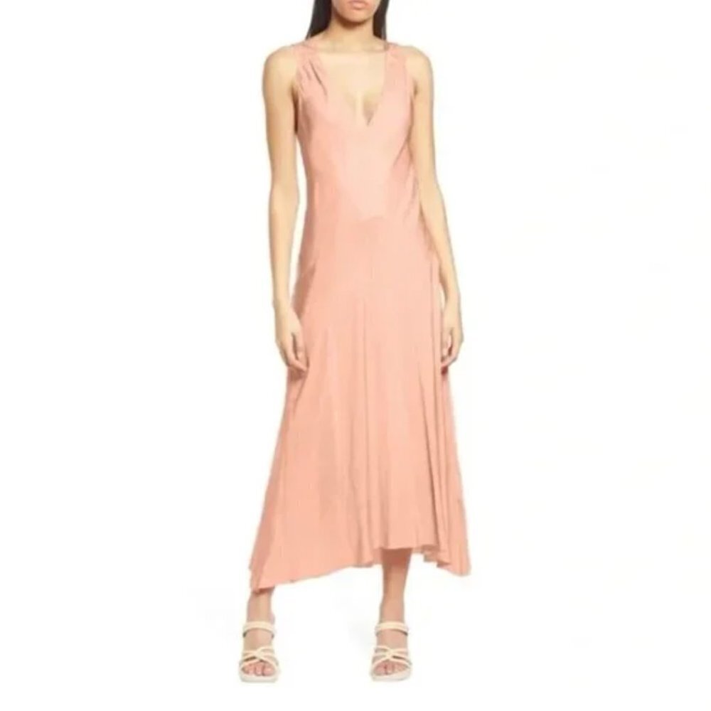 NEW FRAME Dusty Clay Pink Satin Sleeveless Maxi Slip Dress - Picture 2 of 6